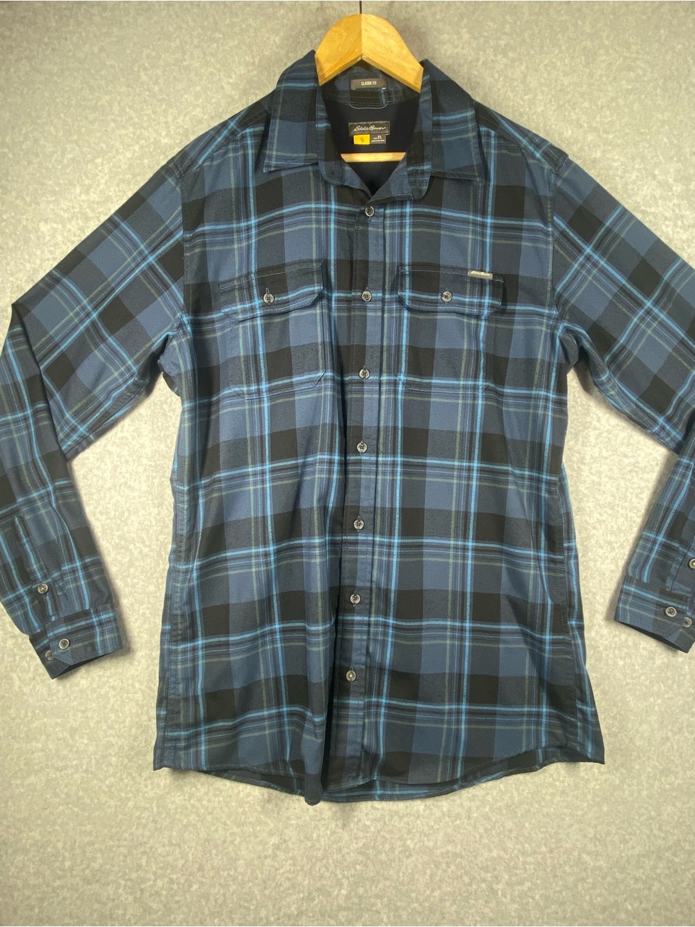 Eddie Bauer flannel shirt men’s size TL large tall blue /black plaid long sleeve